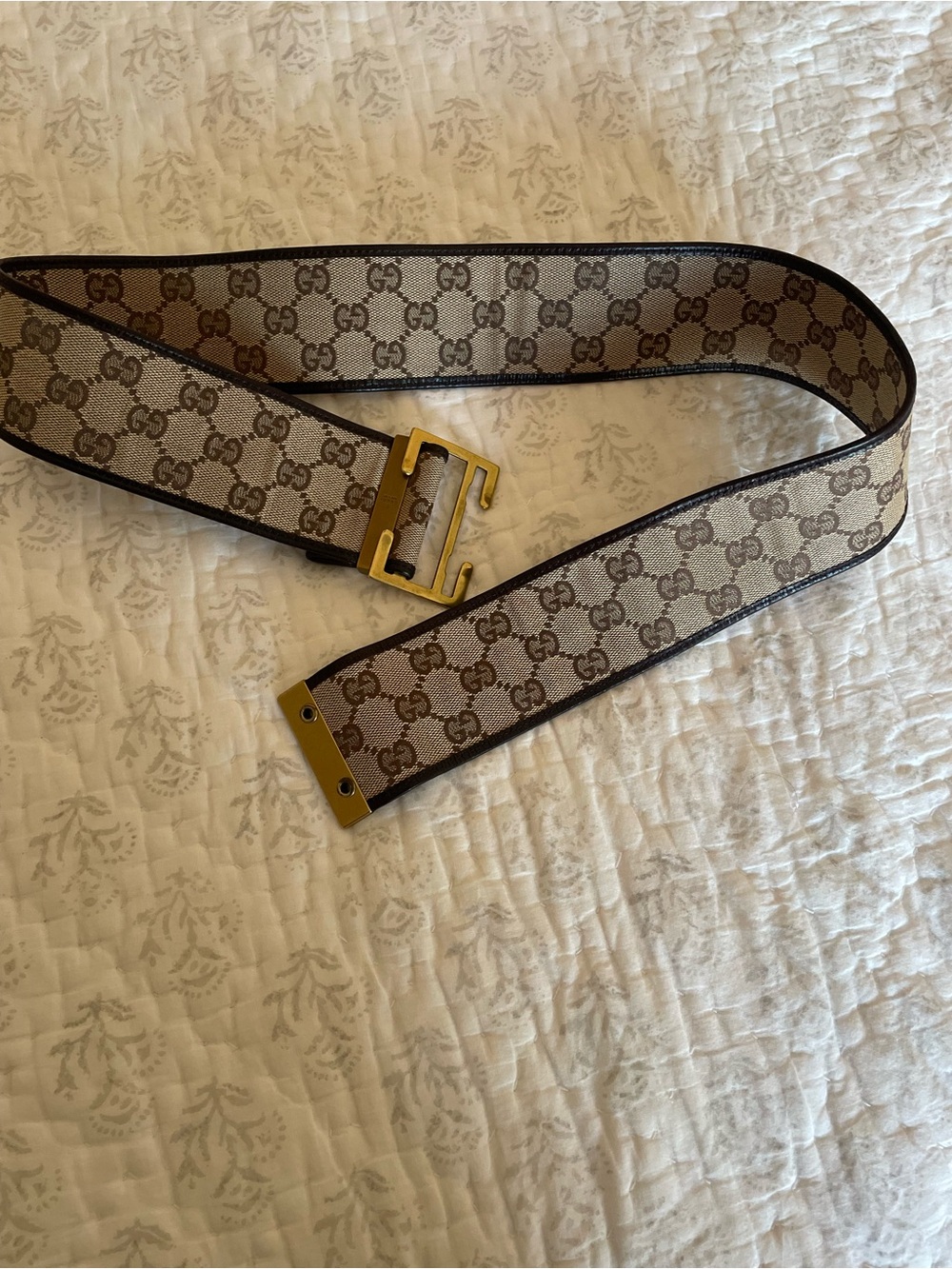 Gucci Brown GG Monogram Canvas Belt with Gold Buckle
